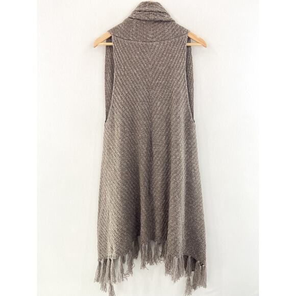 NEW Francesca's Boho Taupe Ribbed Knit Fringe Cardigan Sweater Vest One Size - Picture 2 of 6